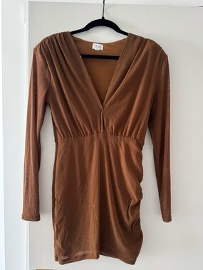 Le Lis Shimmery Camel V-Neck Dress